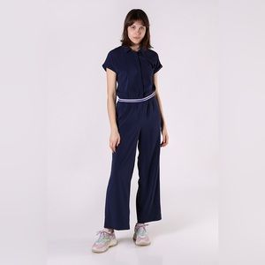 Tom Tailor Athletic Retro Jumpsuit Navy Blue Short Sleeve Athleisure sz Large